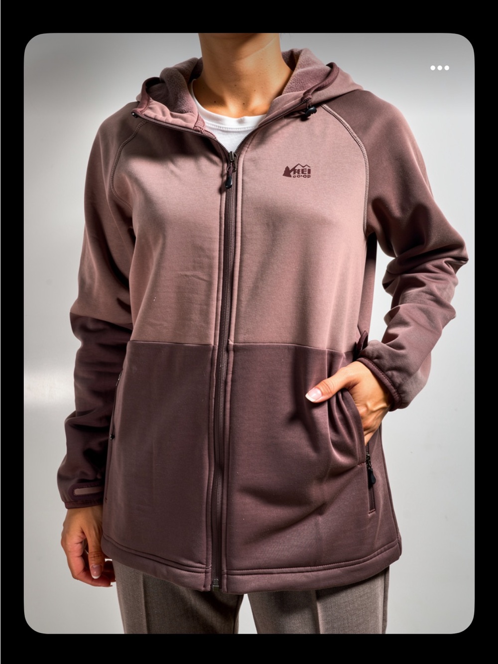 REI Co-op Flash Hyperstretch Fleece Jacket in a Peppercorn/Raisin new 1X